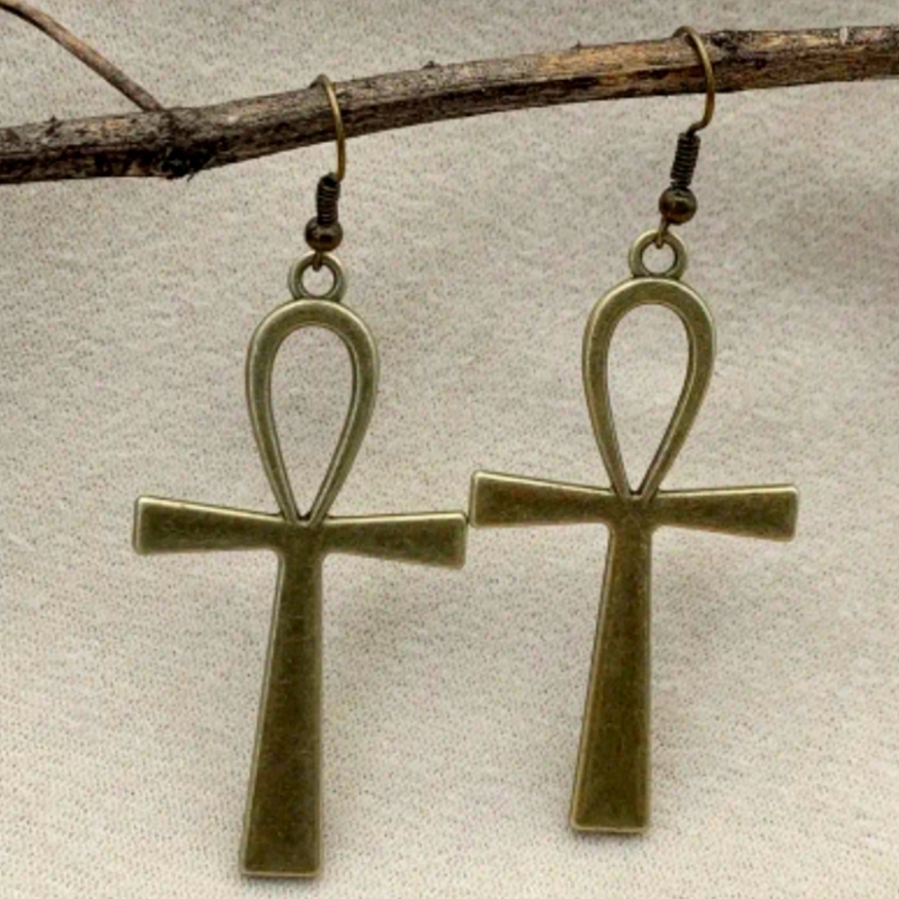 Bronze Ankh cross earrings ancient symbolic jewelry